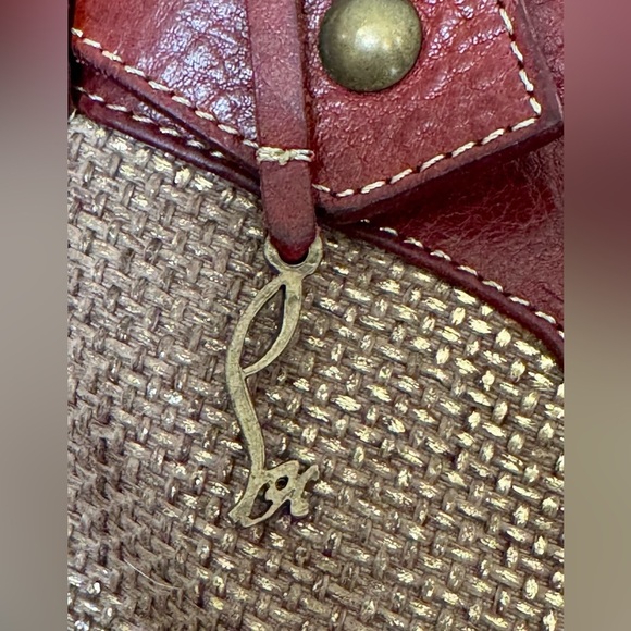 Authentic Christian Louboutin Metallic Woven Hobo Bag with Red Leather T…
